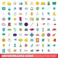 100 conocimientos, conjunto de iconos de estilo de dibujos animados vector