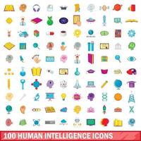 100 human intelligence icons set, cartoon style vector