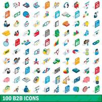 100 b2b icons set, isometric 3d style vector