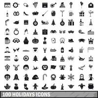 100 iconos de vacaciones en estilo simple vector