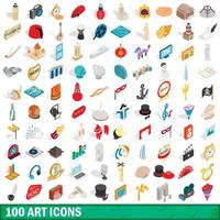 100 art icons set, isometric 3d style vector