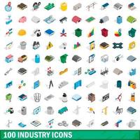 100 industry icons set, isometric 3d style vector