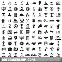 100 leadership icons set in simple style vector