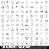 100 iconos de maternidad, estilo de esquema vector