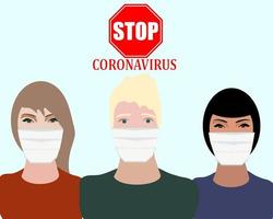 Young people  in medical masks . Coronavirus covid 19 epidemic concept. Vector illustration.