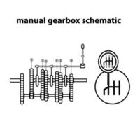 Manual gearbox schematic. Vector illustration. Icon.