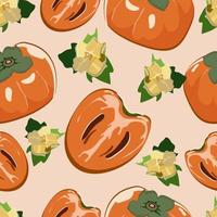Persimmons fruit seamless pattern. Vector background.