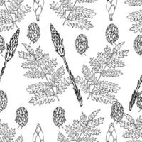 Black and white seamless botanical pattern. Hand drawn floral illustration. vector