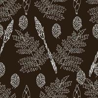 Black and white seamless botanical pattern. Hand drawn floral illustration. vector