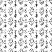 Black and white seamless botanical pattern. Hand drawn floral illustration. vector