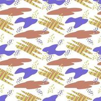 Vector seamless pattern. Abstract colorful doodle flat shapes, strokes, spots, lines, stripes, flowers.