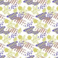 Vector seamless pattern. Abstract colorful doodle flat shapes, strokes, spots, lines, stripes, flowers.