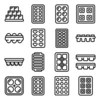 Conjunto de iconos de bandejas de cubitos de hielo, estilo de esquema vector