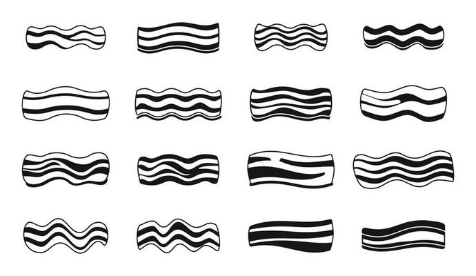 Bacon icons set simple vector. Meet food