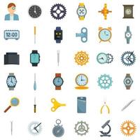 Watch repair icons set flat vector isolated