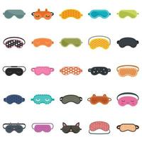 Sleeping mask icons set flat vector isolated