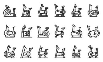 Exercise bike icons set, outline style vector