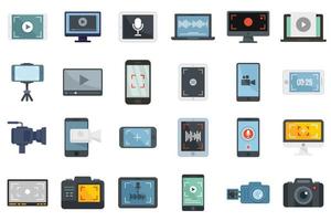 Screen recording icons set flat vector isolated