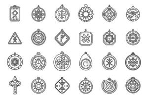 Amulet icons set outline vector. China coin vector