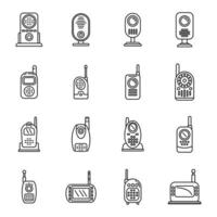 Baby monitor icons set outline vector. Button communication vector