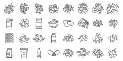 Probiotics microbiology icons set outline vector. Stomach bacteria vector