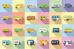 Auto camping icons set flat vector. Home motor