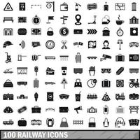 100 railway icons set, simple style vector