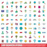 100 search icons set, cartoon style vector
