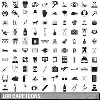 100 care icons set, simple style