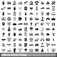 100 hi-tech icons set, simple style vector