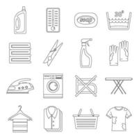 Laundry icons set, outline style vector