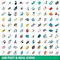100 post and mail icons set, isometric 3d style