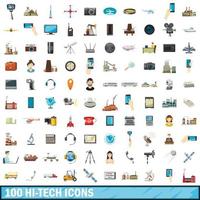 100 iconos de alta tecnología, estilo de dibujos animados vector