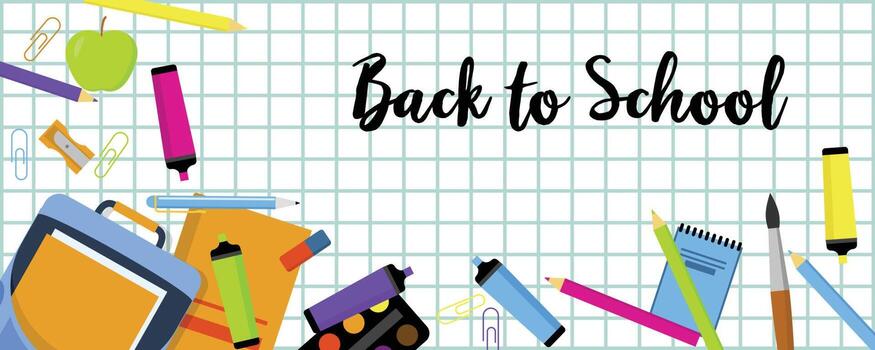 Back to school banner horizontal, flat style vector