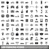 100 parking icons set, simple style vector