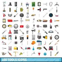 100 herramientas de negocios, conjunto de iconos de estilo de dibujos animados vector