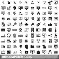 100 computer icons set in simple style vector