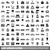 100 urban icons set, simple style