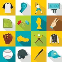 Baseball icons set, flat style vector