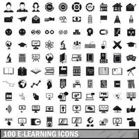 100 iconos de e-learning establecidos en estilo simple vector