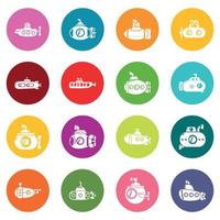 conjunto de iconos submarinos vector de círculos coloridos