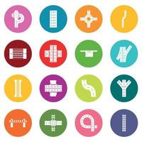 Road parts constructor icons set colorful circles vector