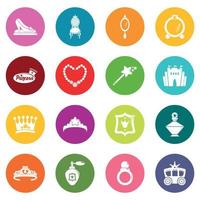 Princess doll icons set colorful circles vector