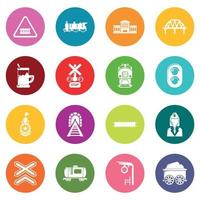 Train railroad icons set colorful circles vector