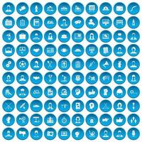 100 iconos de trabajo en equipo conjunto azul vector