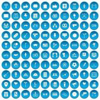 100 eventos iconos conjunto azul vector