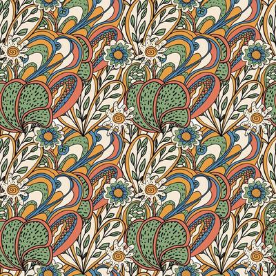 Vector abstract hand drawn doodle pattern with fantasy floral ornament. Decorative ornamental curls elements.