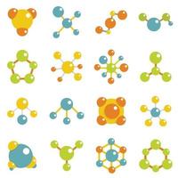 iconos de moléculas establecidos en estilo plano vector