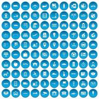 100 navigation icons set blue