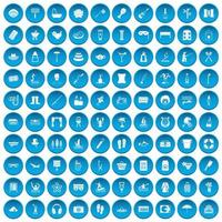 100 iconos de recreación conjunto azul vector